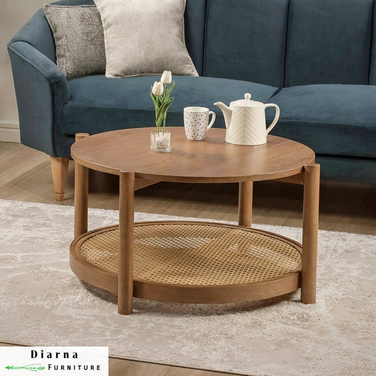 تربيزة قهوة خشب زان وكانيه - بني وبيج