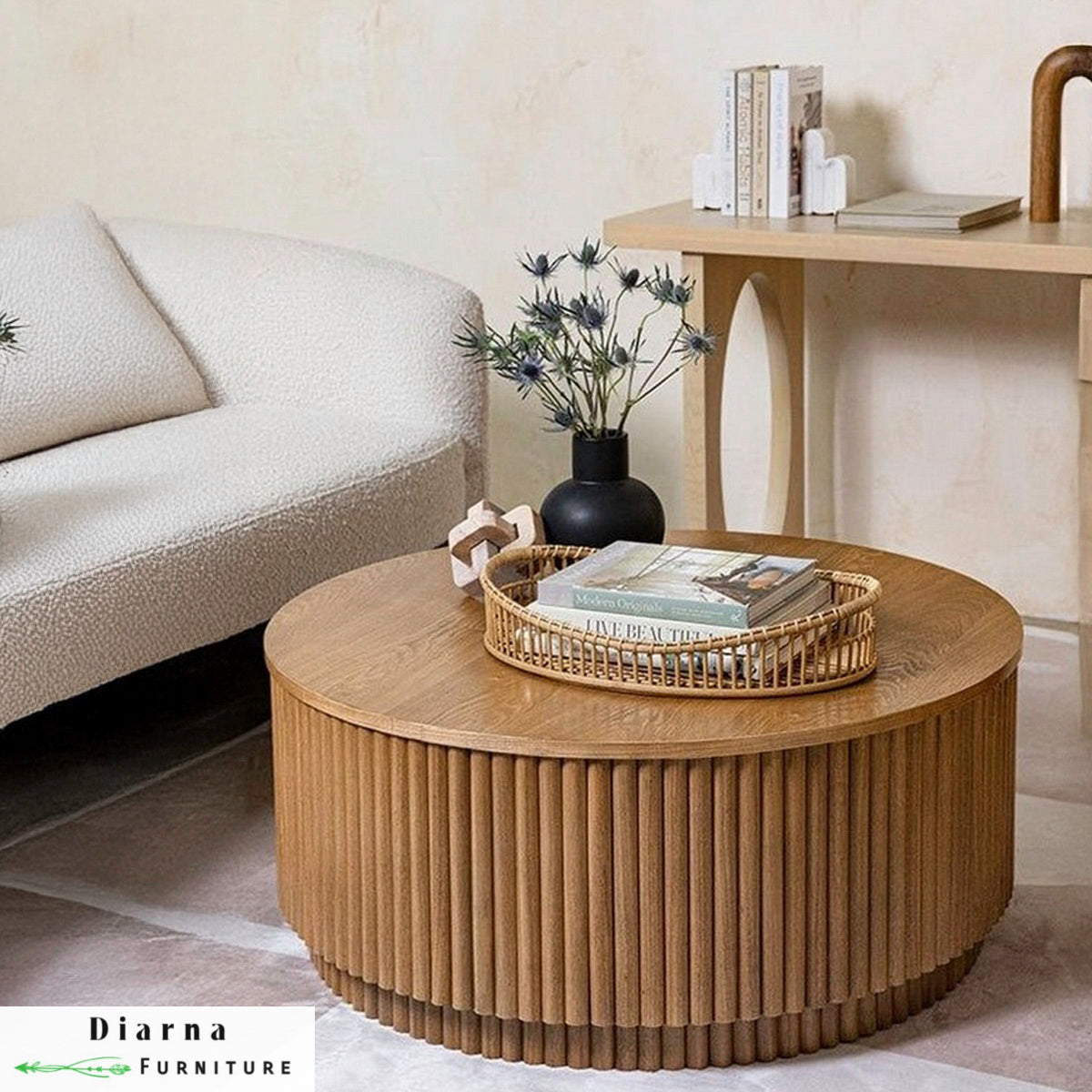 تربيزة قهوة خشب طبيعي - بني