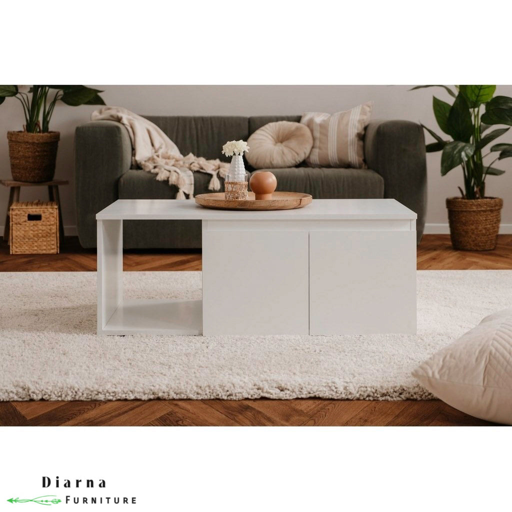 تربيزة قهوة ام دي اف  - ابيض