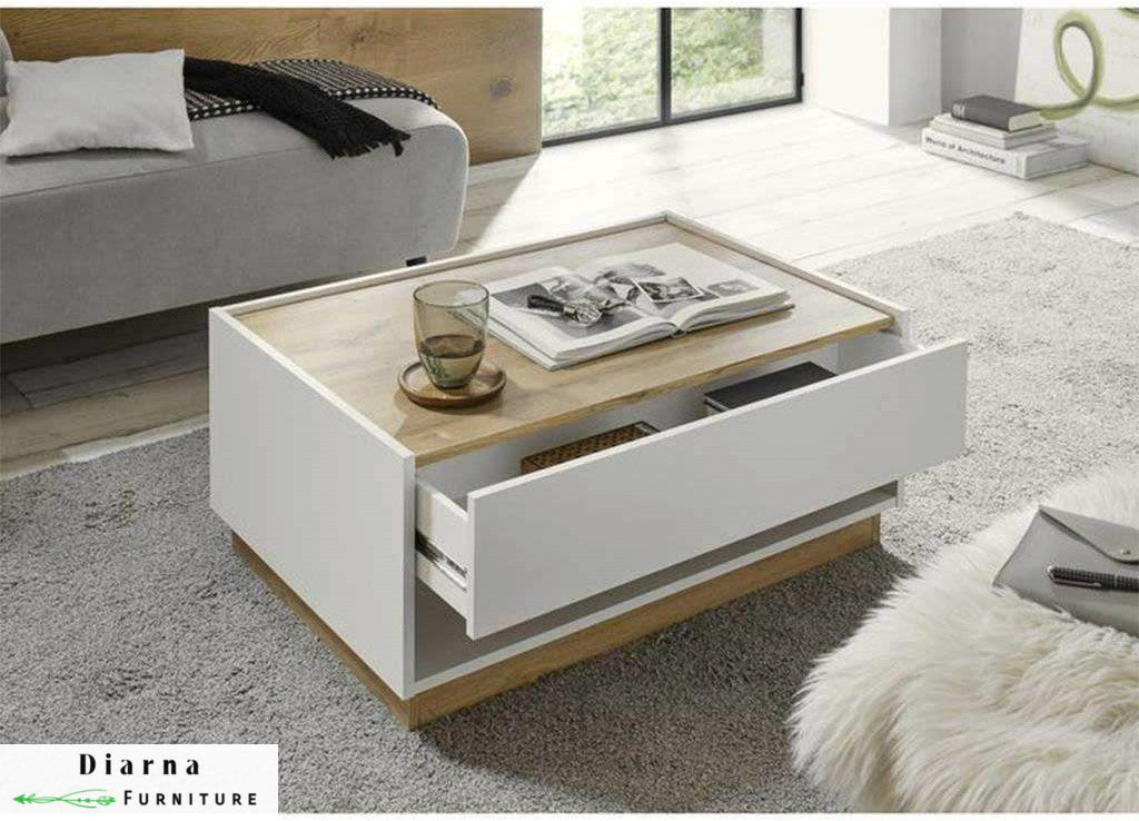 تربيزة قهوة ام دي اف - ابيض وبيج