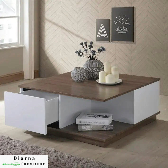 تربيزة قهوة ام دي اف - بني وابيض