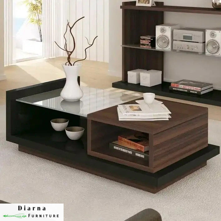 تربيزة قهوة ام دي اف - اسود وبني