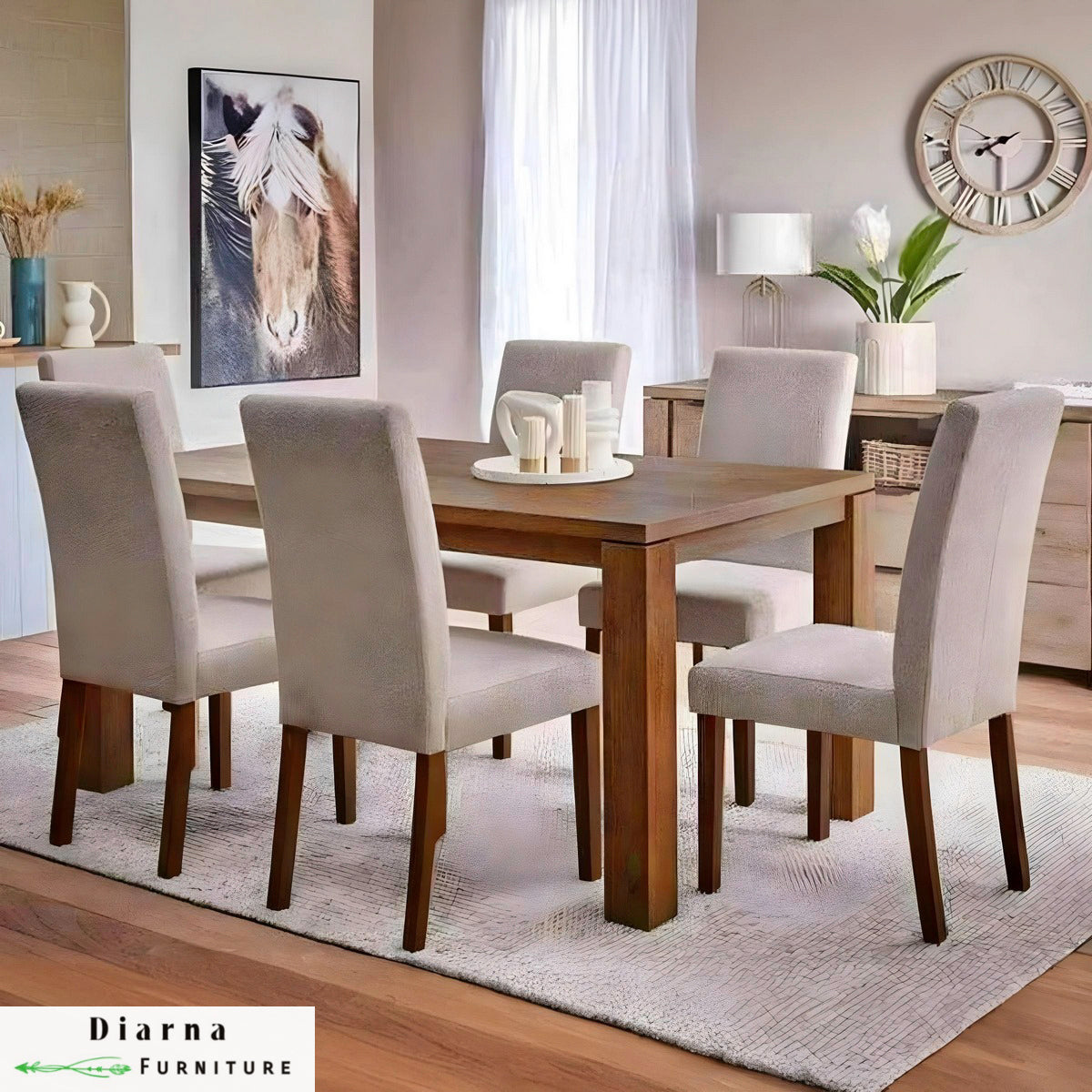 سفره خشب 7 قطع - بني وبيج