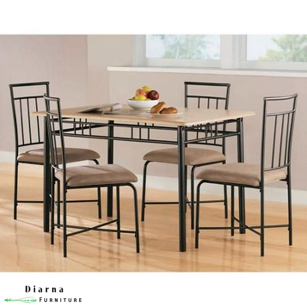 سفره خشب وستيل  5 قطع - اسود وبيج