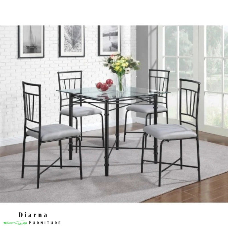 سفره خشب وستيل  5 قطع - اسود وبيج