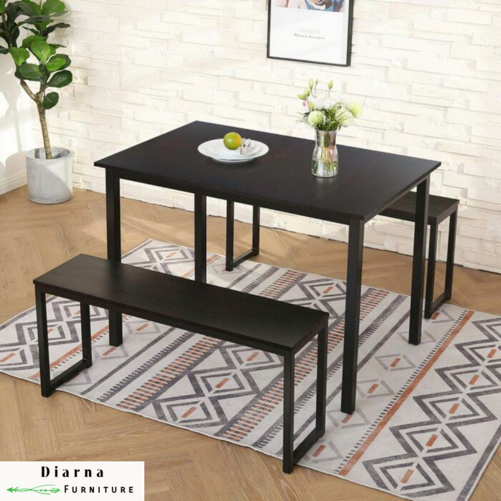 سفره ستيل وخشب 3 قطع - اسود