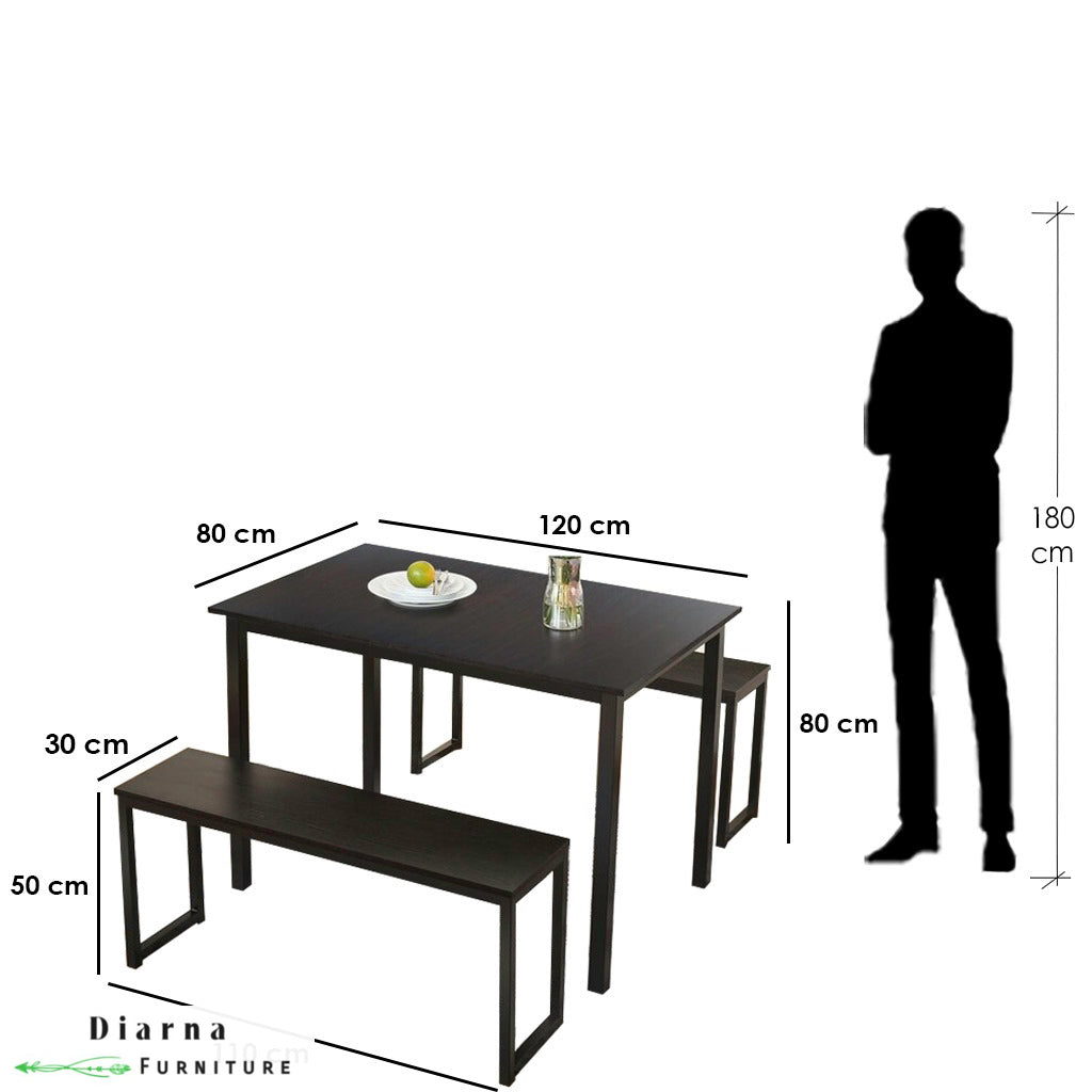 سفره ستيل وخشب 3 قطع - اسود