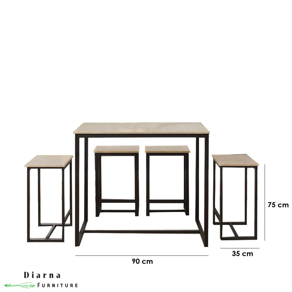 سفره ستيل وخشب 5 قطع - اسود وبيج