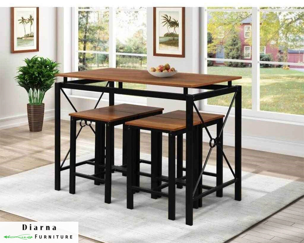 سفره ستيل وخشب 5 قطع - اسود وبني