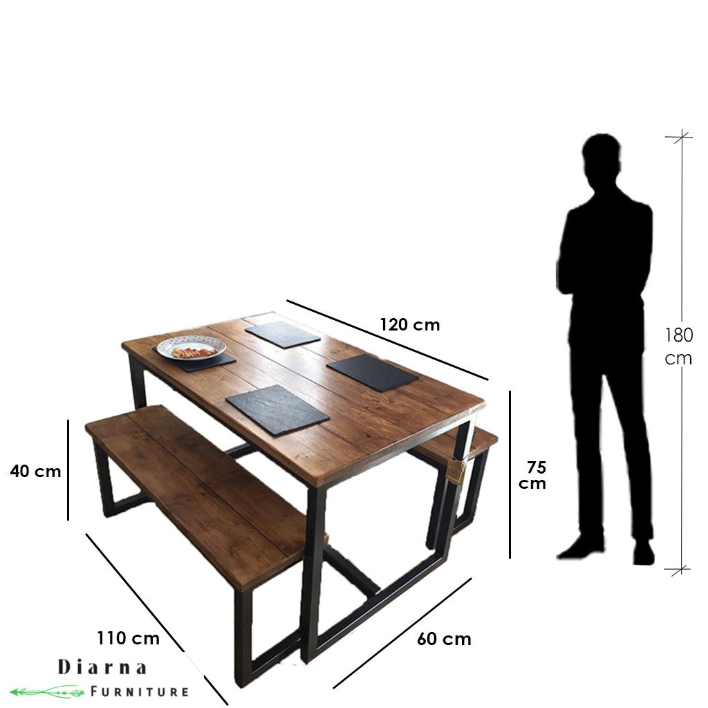 سفره ستيل وخشب 3 قطع - اسود وبني