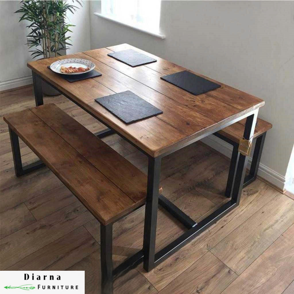 سفره ستيل وخشب 3 قطع - اسود وبني