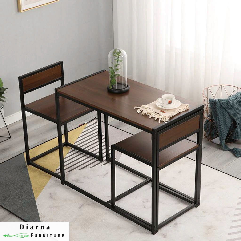 سفره ستيل و ام دى اف 3 قطع - أسود وبني