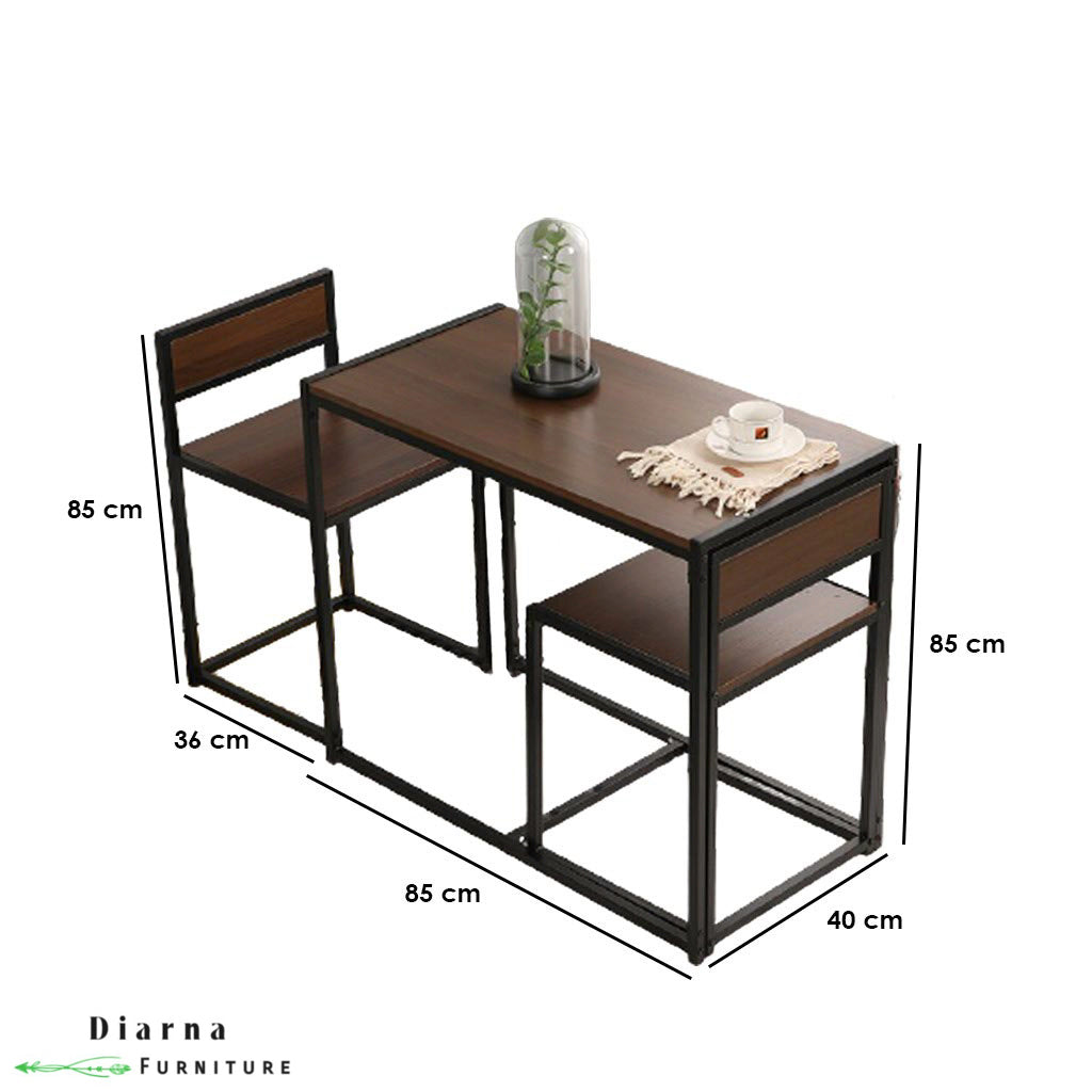 سفره ستيل و ام دى اف 3 قطع - أسود وبني