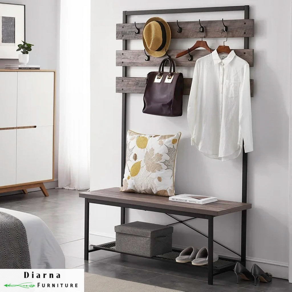 شماعة ستيل وخشب - اسود وبني