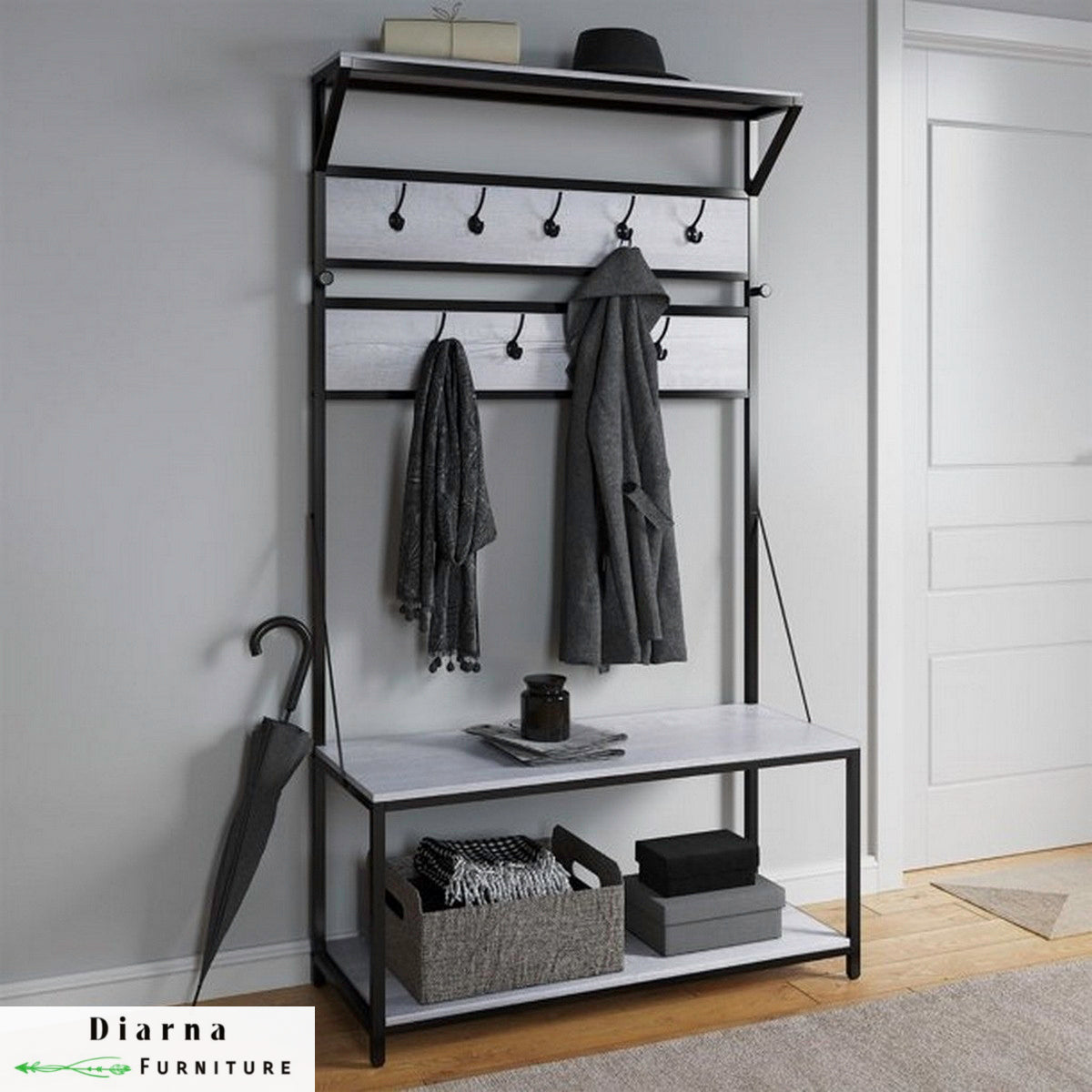 شماعة ستيل وخشب - اسود وابيض