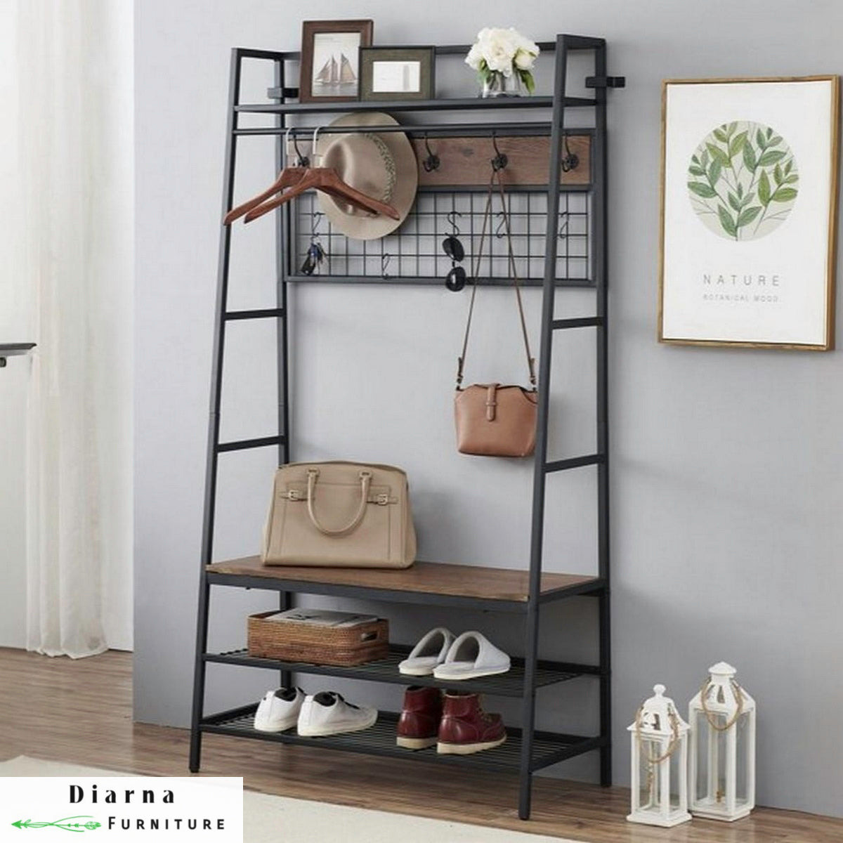 شماعة ستيل وخشب - اسود وبني