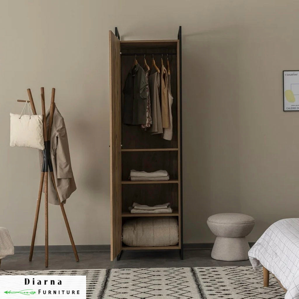 دولاب ستيل وخشب - اسود وبيج