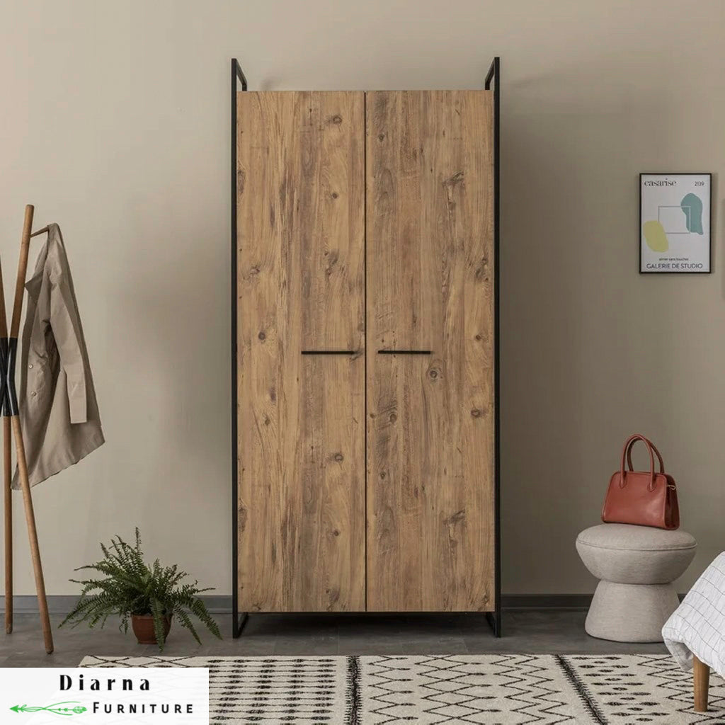 دولاب ستيل وخشب - اسود وبيج