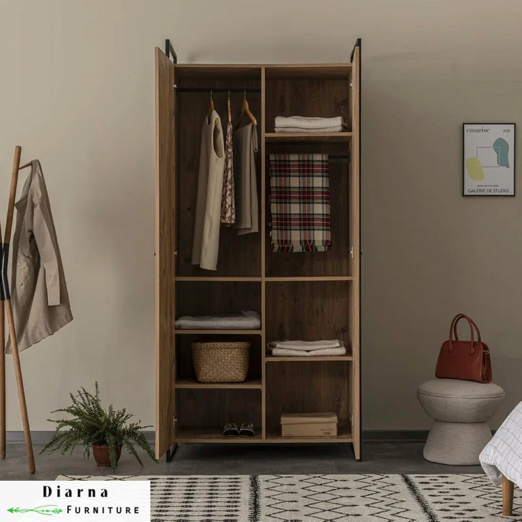 دولاب ستيل وخشب - اسود وبيج