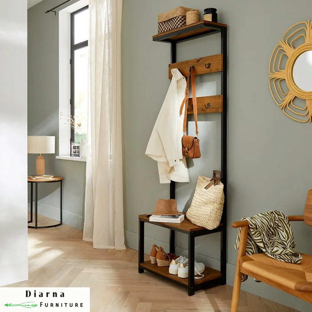 شماعة ستيل وخشب - اسود وبني