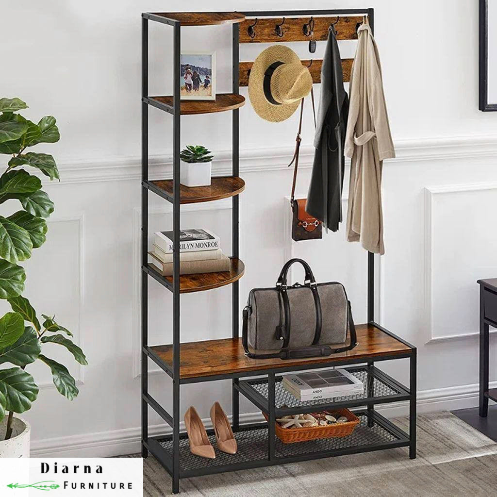 شماعة ستيل وخشب - اسود وبني