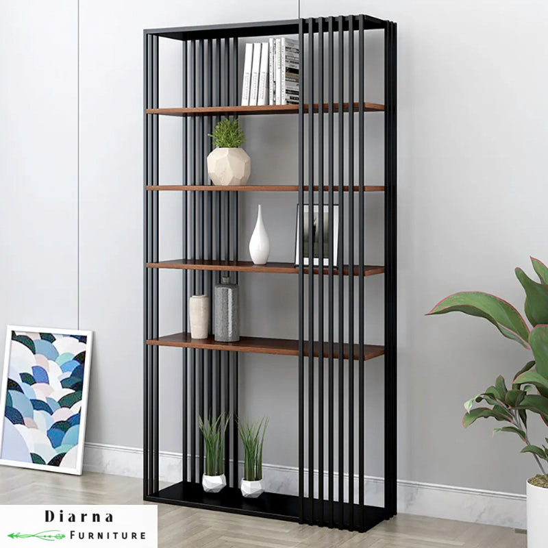 وحدة عرض ستيل وخشب - اسود وبني