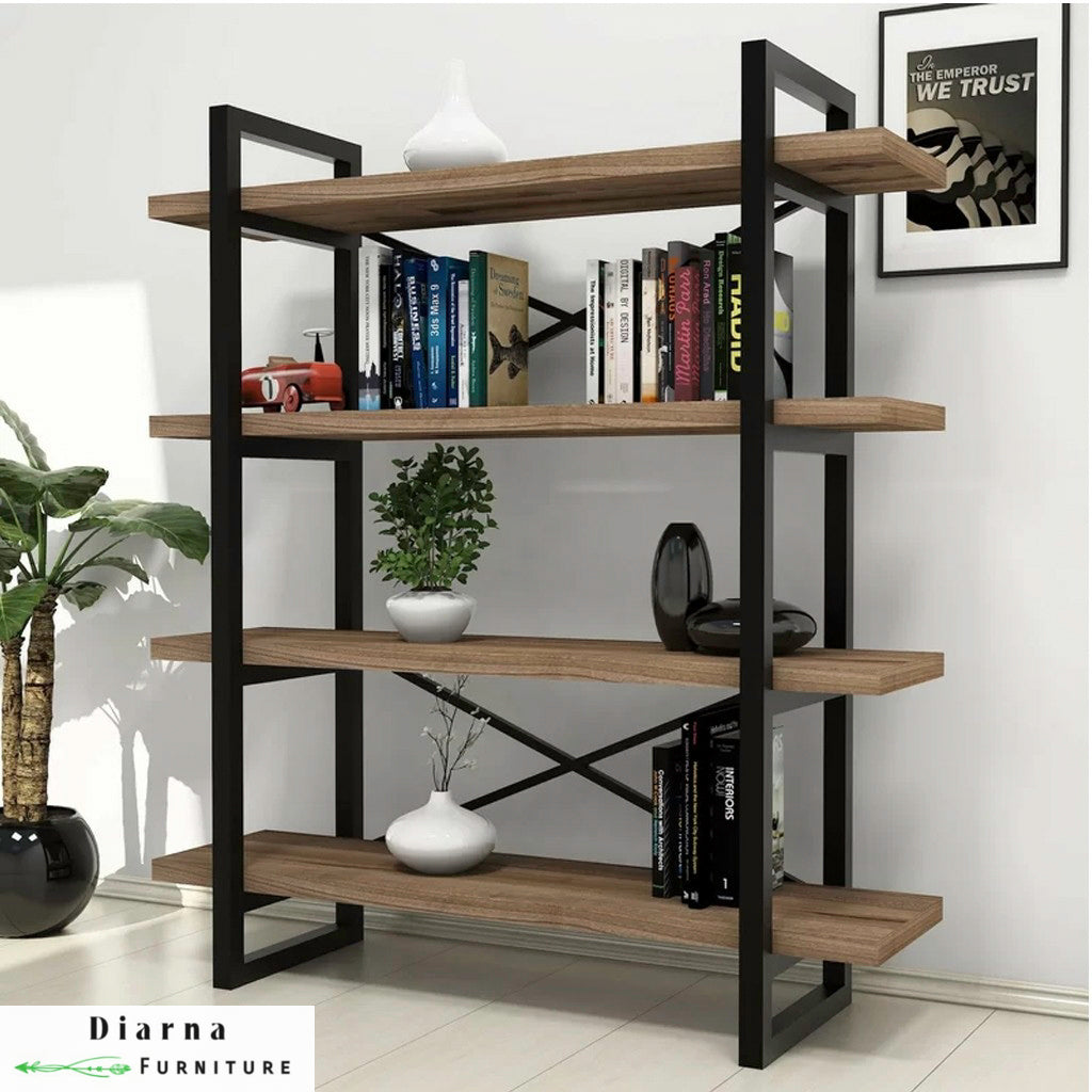 مكتبة ستيل ام دي اف - اسود وبني