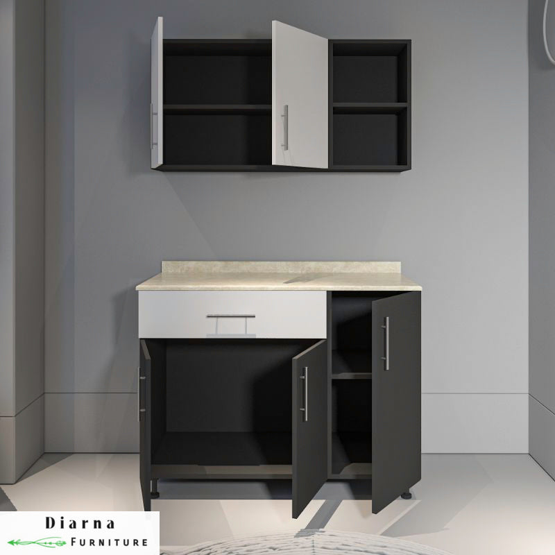 وحدة تخزين مطبخ قطعتين - اسود وابيض