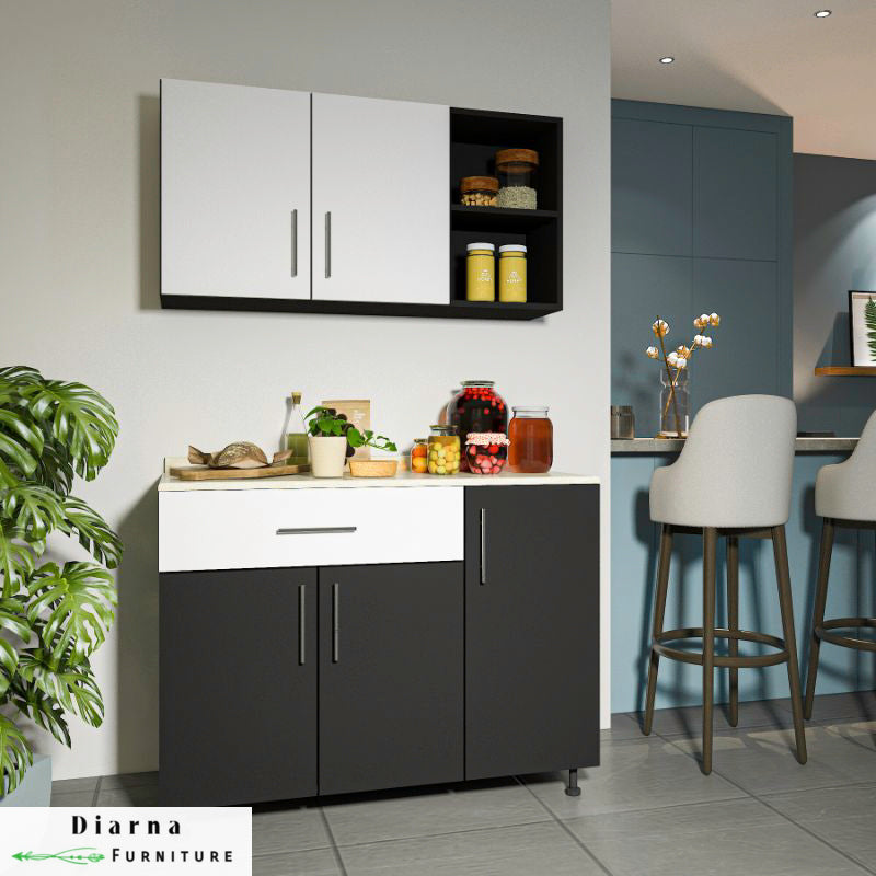 وحدة تخزين مطبخ قطعتين - اسود وابيض