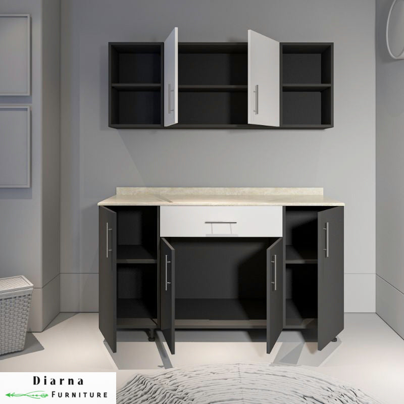 وحدة تخزين مطبخ قطعيتن - اسود وابيض