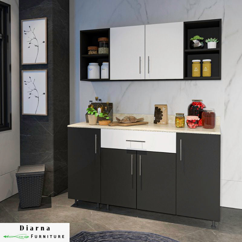 وحدة تخزين مطبخ قطعيتن - اسود وابيض