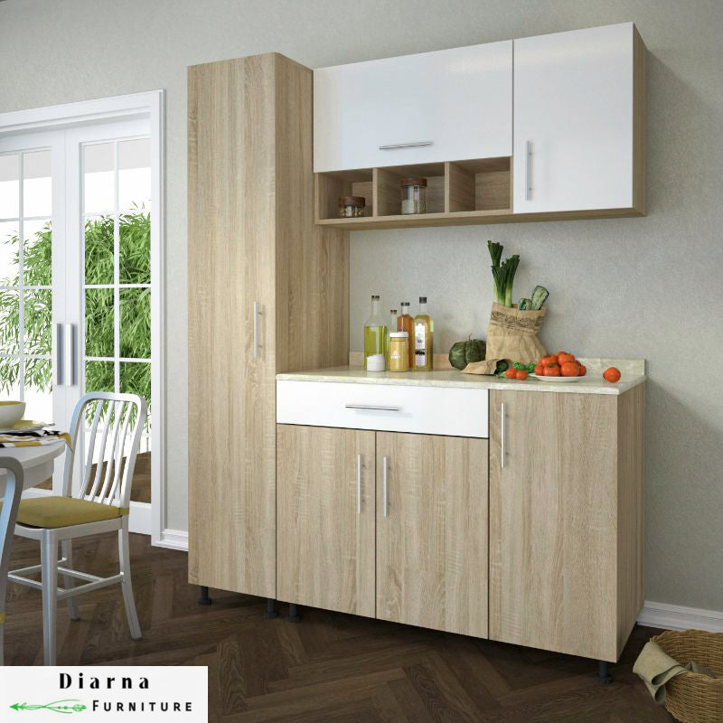 وحدة تخزين مطبخ 3 قطع - بيج وابيض