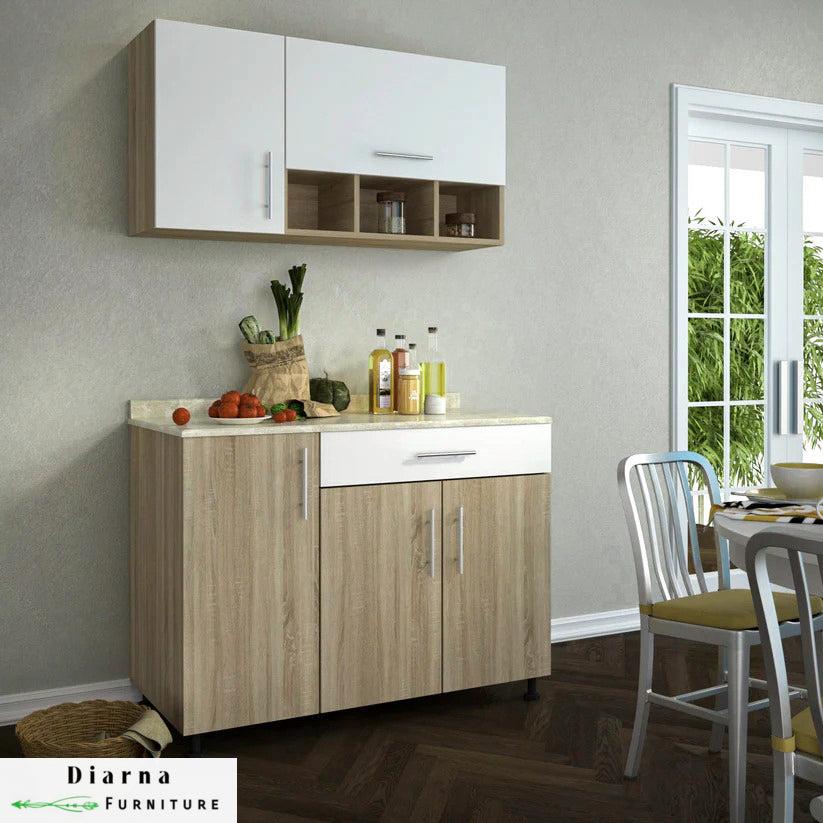 وحدة تخزين مطبخ قطعيتن - بيج وابيض