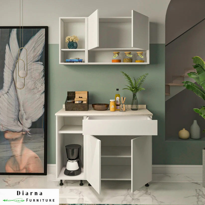 وحدة تخزين مطبخ قطعيتن - ابيض