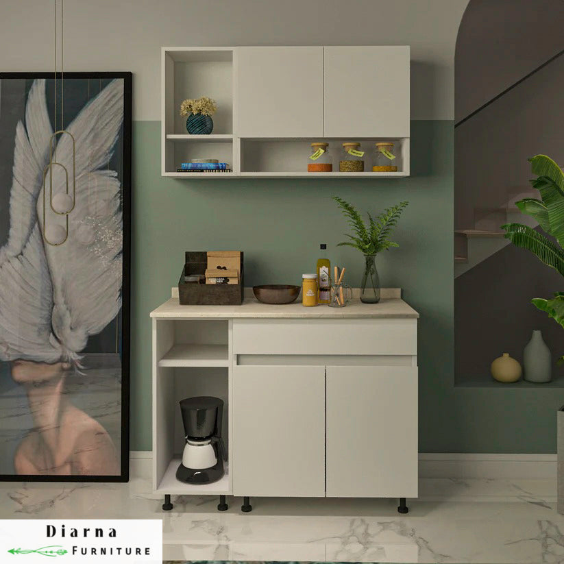 وحدة تخزين مطبخ قطعيتن - ابيض