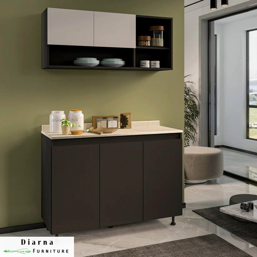 وحدة تخزين مطبخ قطعيتن - اسود وابيض