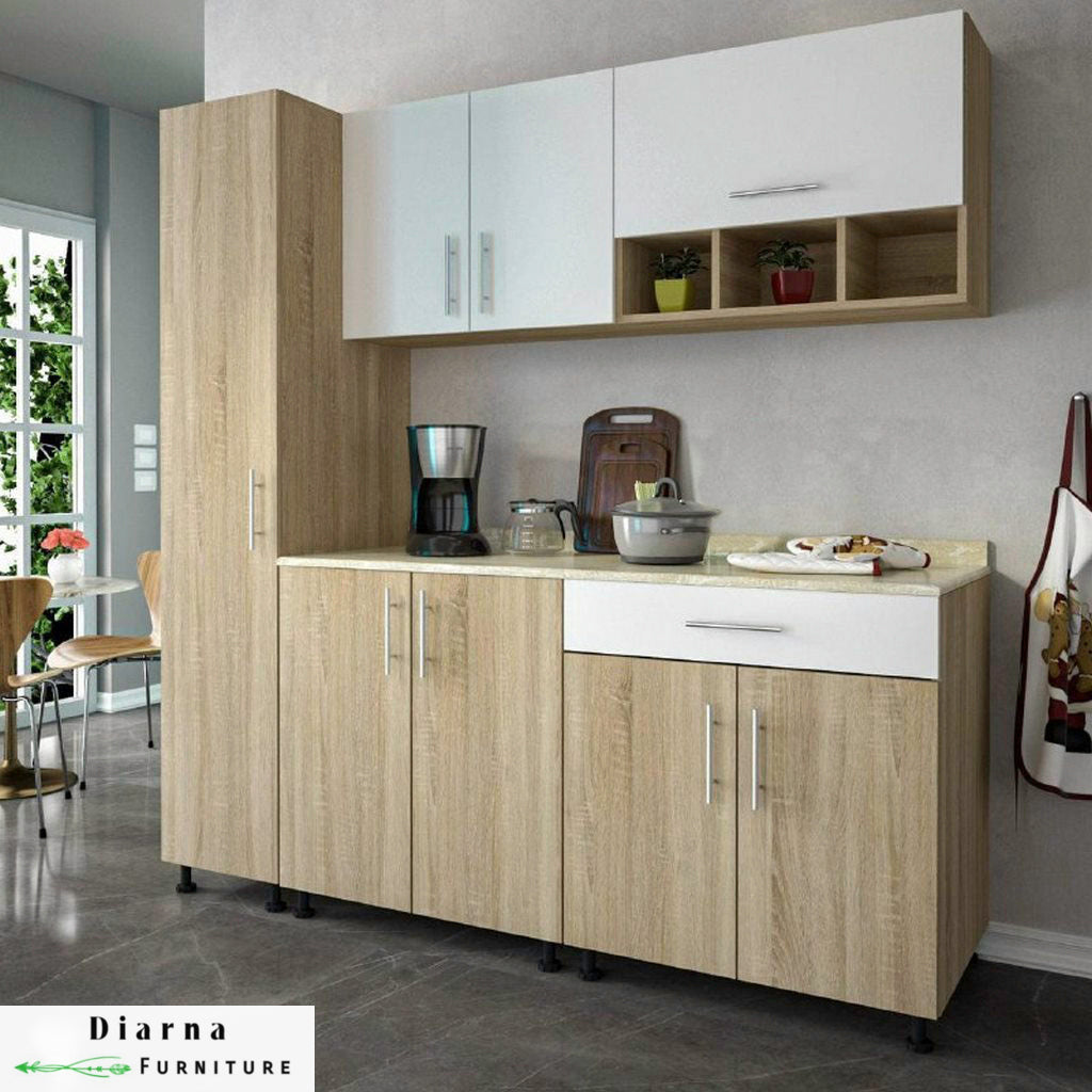 وحدة تخزين مطبخ 3 قطع - بيج وابيض