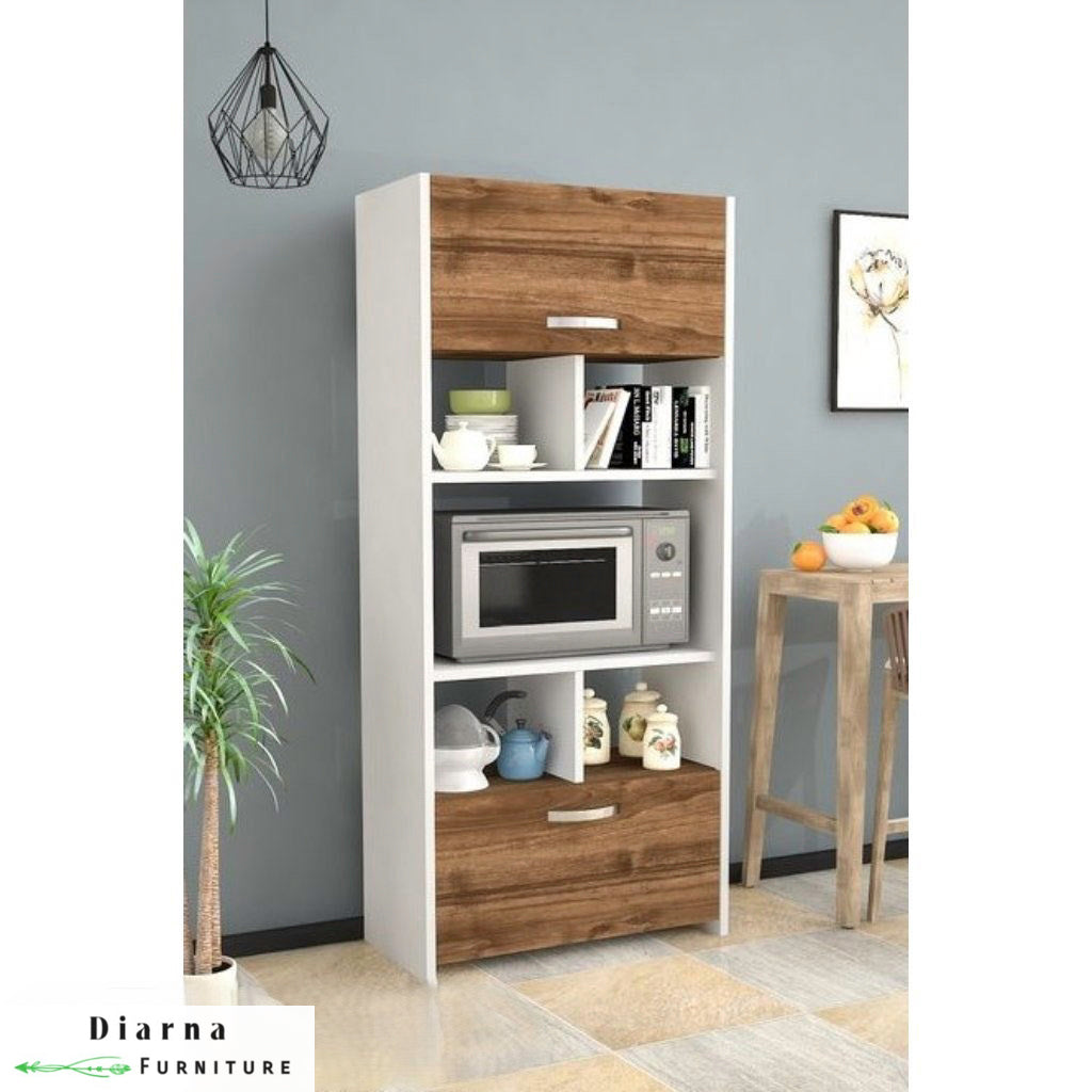 وحدة تخزين مطبخ - ابيض وبني