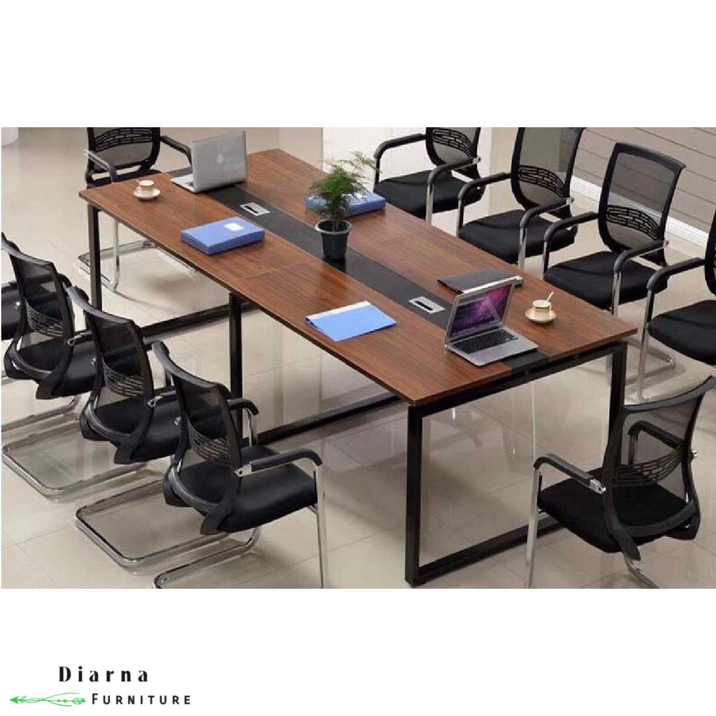 ترابيزة اجتماعات ستيل و ام دي اف - اسود وبني