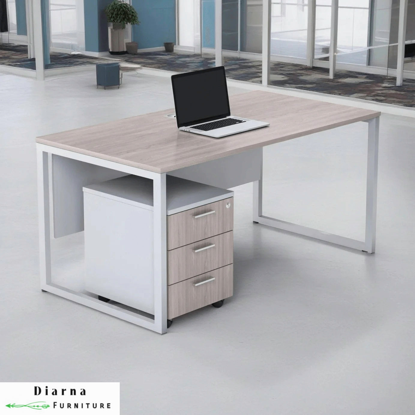 مكتب ستيل وام دي اف - بيج وابيض