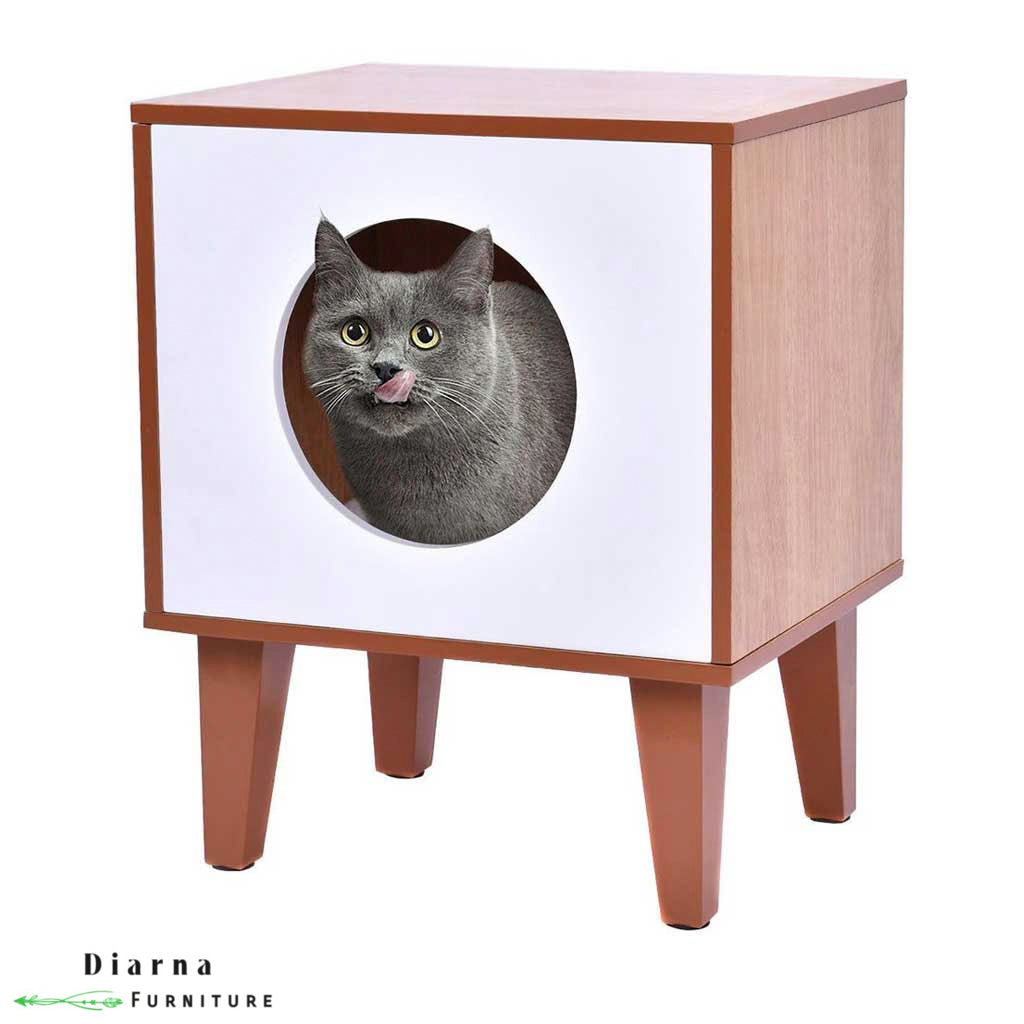 بيت للحيوانات الأليفة - بني وابيض