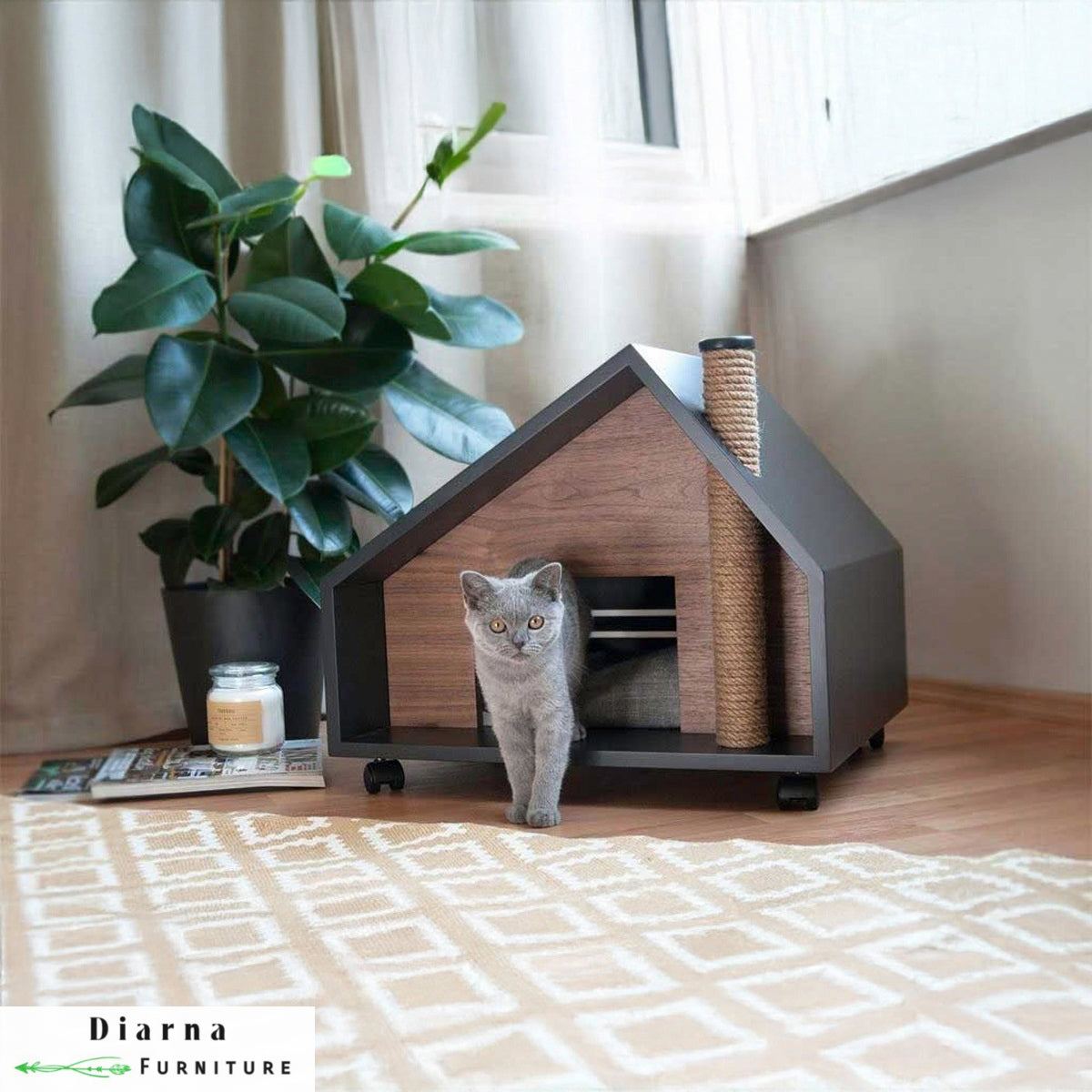 بيت للحيوانات الأليفة - بني ورمادي