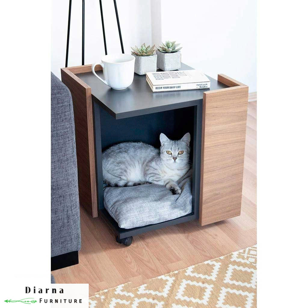 بيت للحيوانات الأليفة - بني ورمادي