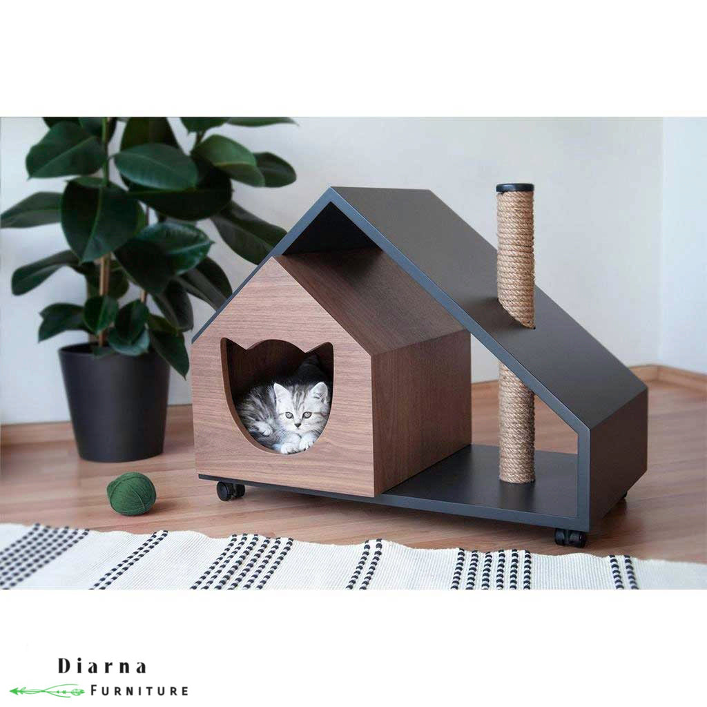 بيت للحيوانات الأليفة - بني ورمادي