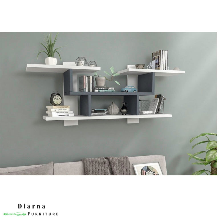 وحدة أرفف - ابيض ورمادي