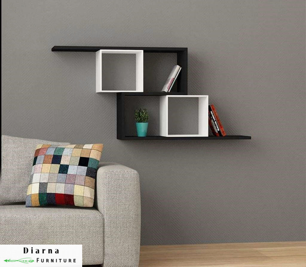 وحدة ارفف معلقة - اسود وابيض