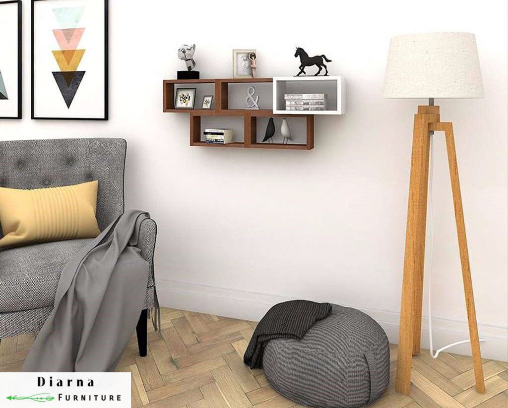 وحدة ارفف معلقة - بني وابيض