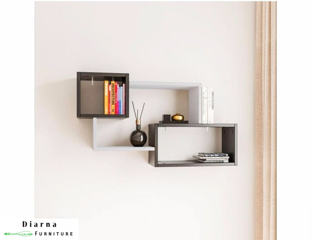 وحدة ارفف معلقة - ابيض وبني غامق