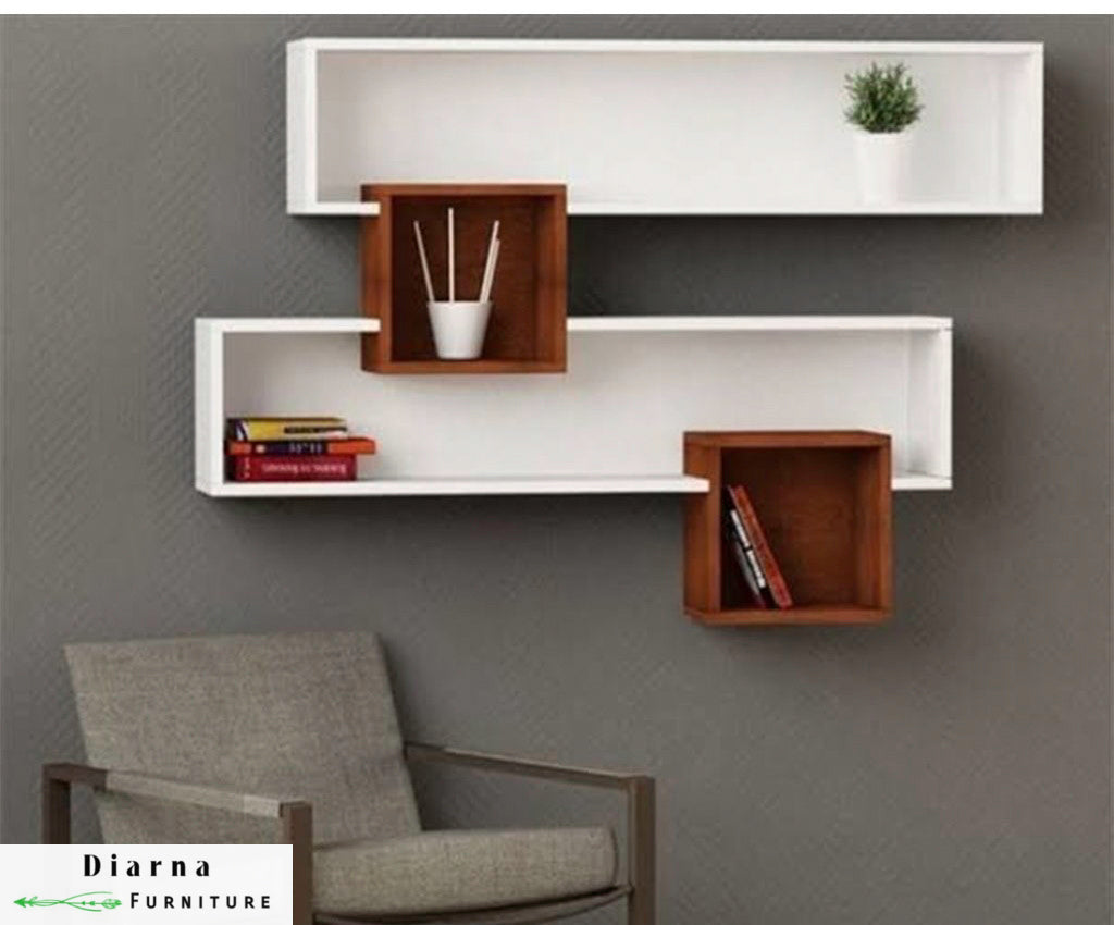 وحدة ارفف معلقة - ابيض وبني