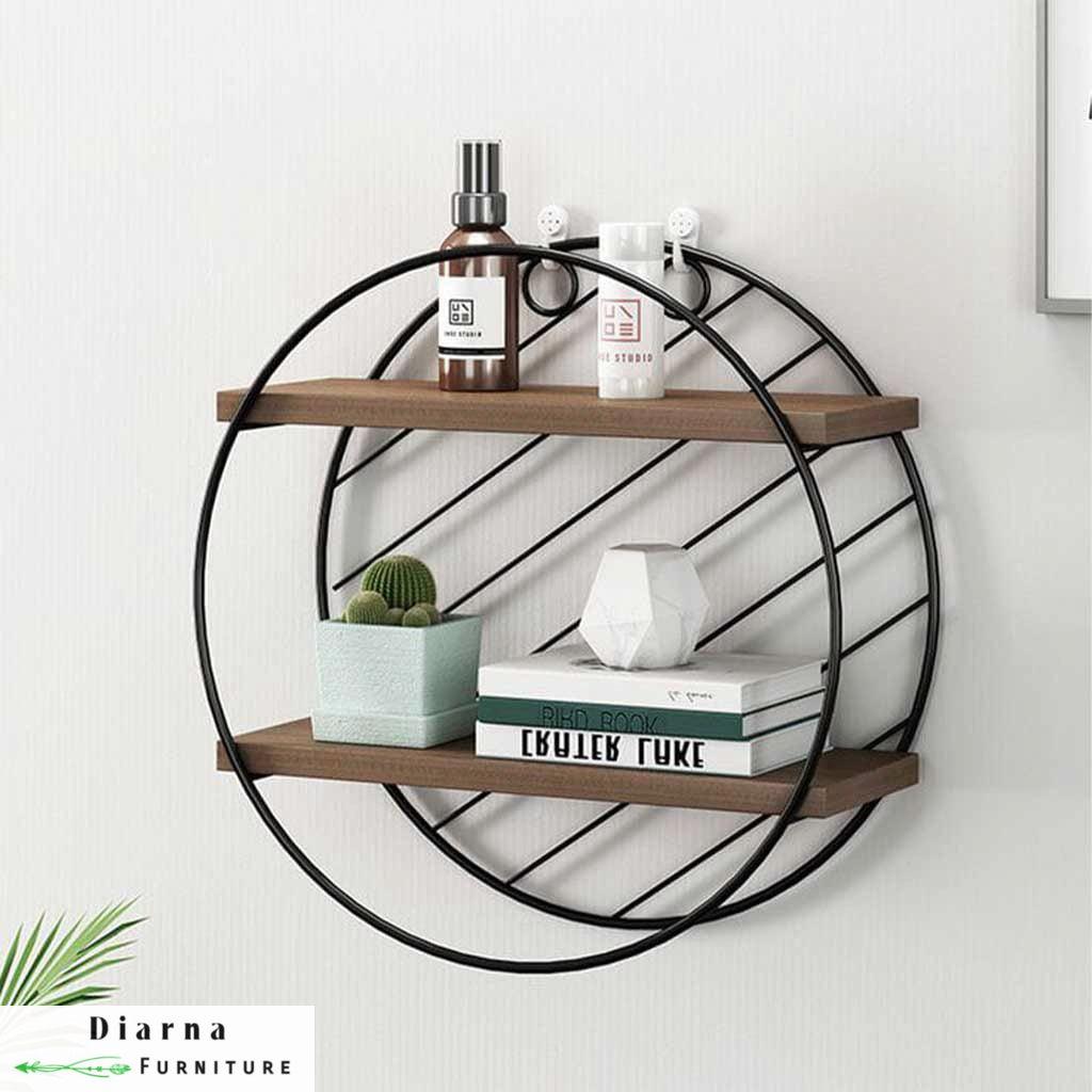 وحدة ارفف معلقة ستيل وخشب  - اسود وبني
